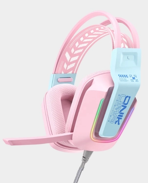 Onikuma X13 RGB Wired Gaming Headset | USB + 3.5mm | RGB Lighting | 50mm Driver | Inline Controls Mic - Pink